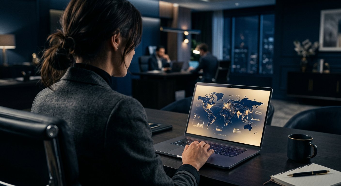 Ordinateur portable avec carte mondiale — acquisition et pipeline